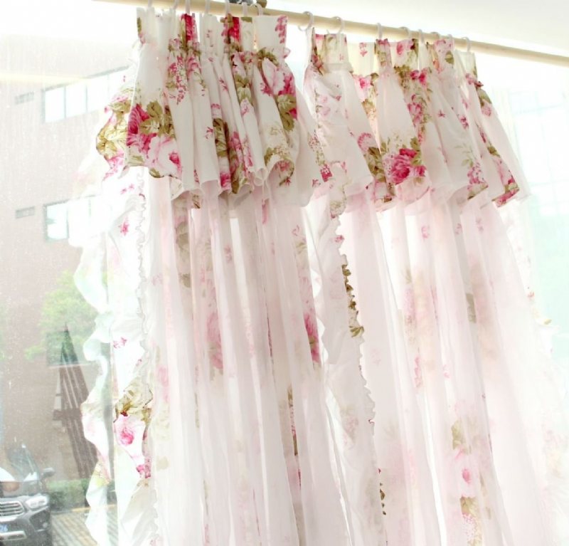 Fadfay Hemtextilkoreansk Spets Volanggardiner För Sovrum/vardagsrumromantiska Blommiga Gardiner2paneler