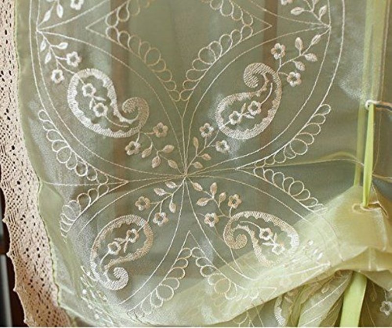 Fadfay Rustika Gröna Broderade Skira Ballonggardiner Romerska Virkade Spetsgardiner1 Panel