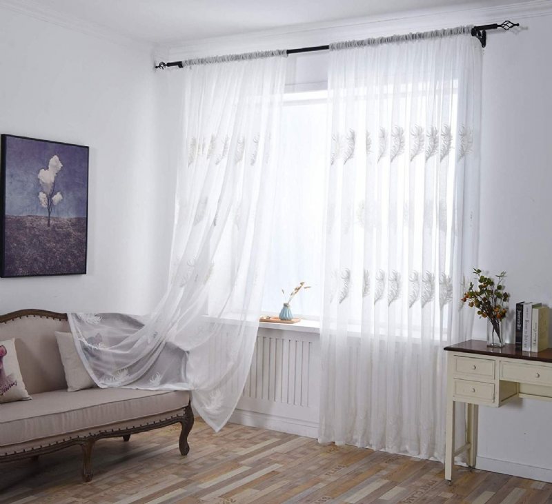 Moderna Fjäderbroderade Skira Gardiner Bomull Linne Genomföring För Sovrum 96 Tum Lång Stångficka 2 Paneler