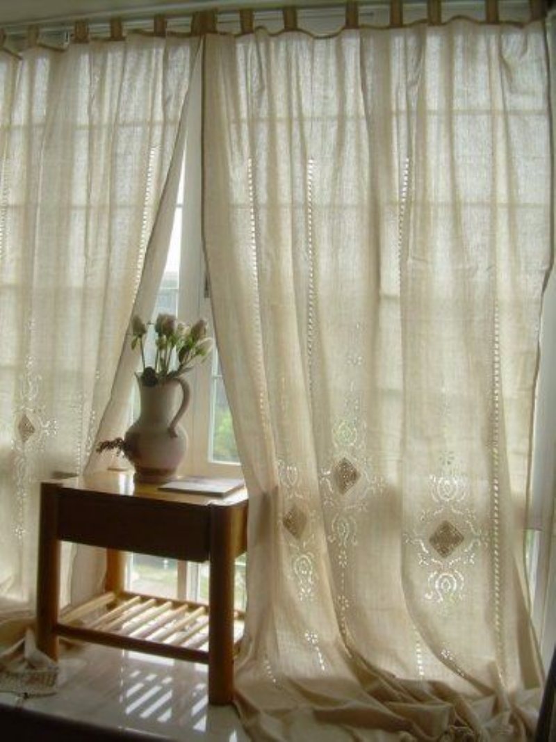 Spetsgardin Linne Material Lantlig Pastorale Style För Vardagsrum 1 Panel 71" Bredd X 102" Höjd