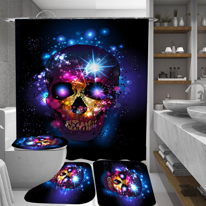 180*180 cm Halloween Skalle Badrum Duschdraperi 3 Set Dekor Vattentät Tyg