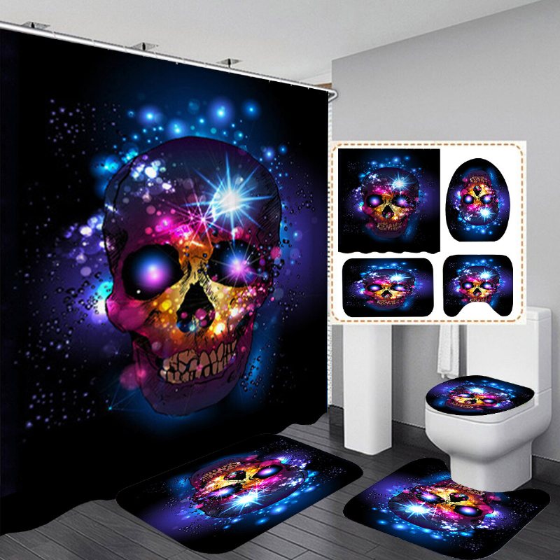 180*180 cm Halloween Skalle Badrum Duschdraperi 3 Set Dekor Vattentät Tyg