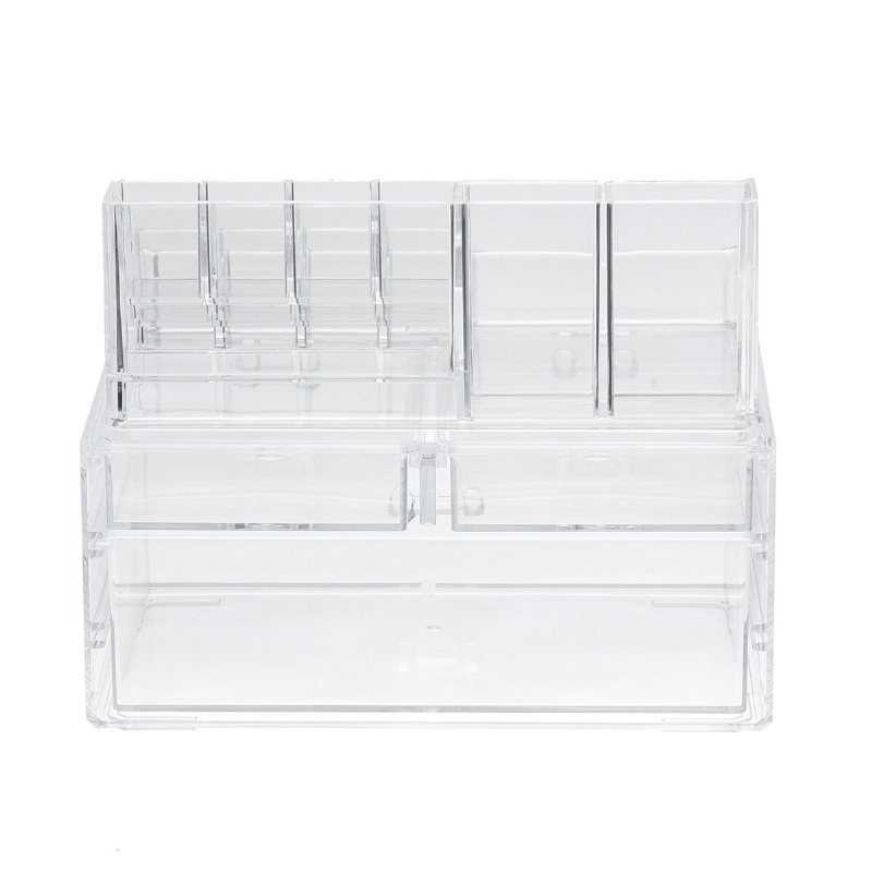 2 I 1 Jewerly Cosmetics Förvaringslåda Makeup Kombinationsförvaring Organizer Box Transparent Med Låda Läppstift Powder Display Box