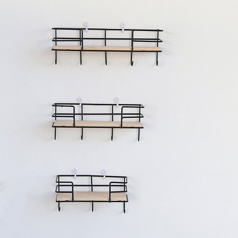 3/4/5 Krokar Trä Väggmonterad Hylla Krok Förvaringsställ Väggdekoration Kapphängande Desktop Organizer