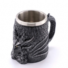 3d Retro Dragon Vattenkopp Stor Kapacitet Rostfritt Stål Dubbellagers Dricksmugg Harts Hantverk Kaffe Kontor Möteskopp Födelsedagspresenter