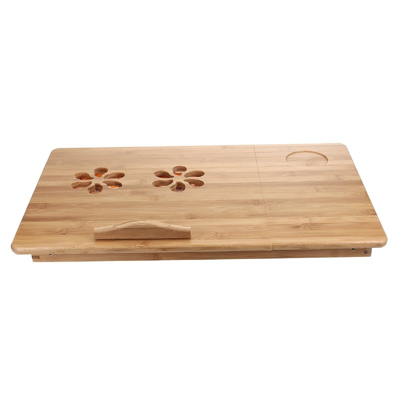 Bambu Bärbar Skrivbordsställ Lap Desk Bord Blommönster Vikbar Frukost Serveringssäng Bricka Med Förvaringslåda Med Justerbart Ben