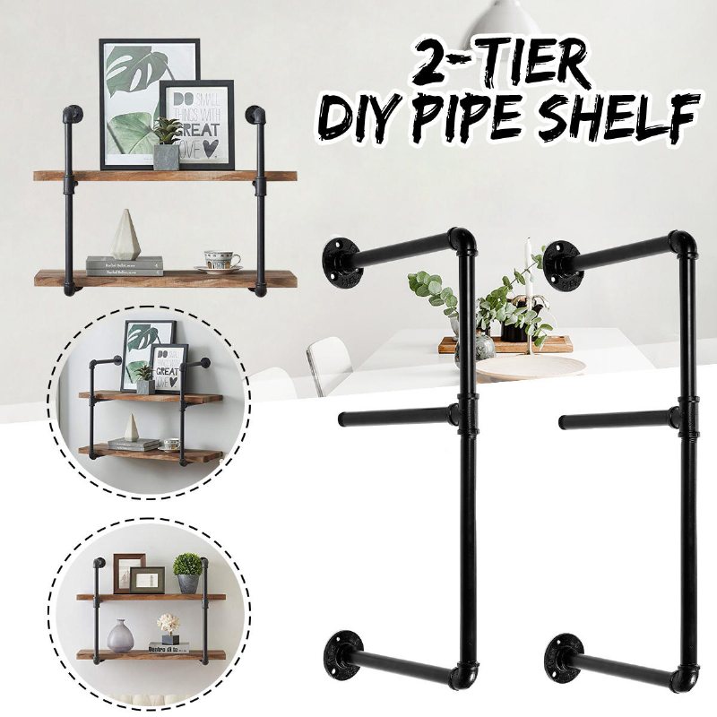 Bokhylla 2 Våningar Förvaring Järn Hylla Ställ 15/20/25/30cm Breda Arrangörer Modernt Hantverk Design Diy Rörhylla För Hemmakontoret Studie Sovrum Vardagsrum