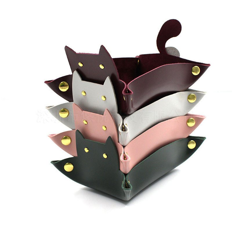 Cat Cartoon Desktop Förvaringslåda Pu Läder Creative Folding Button Fack Förvaringskorgar