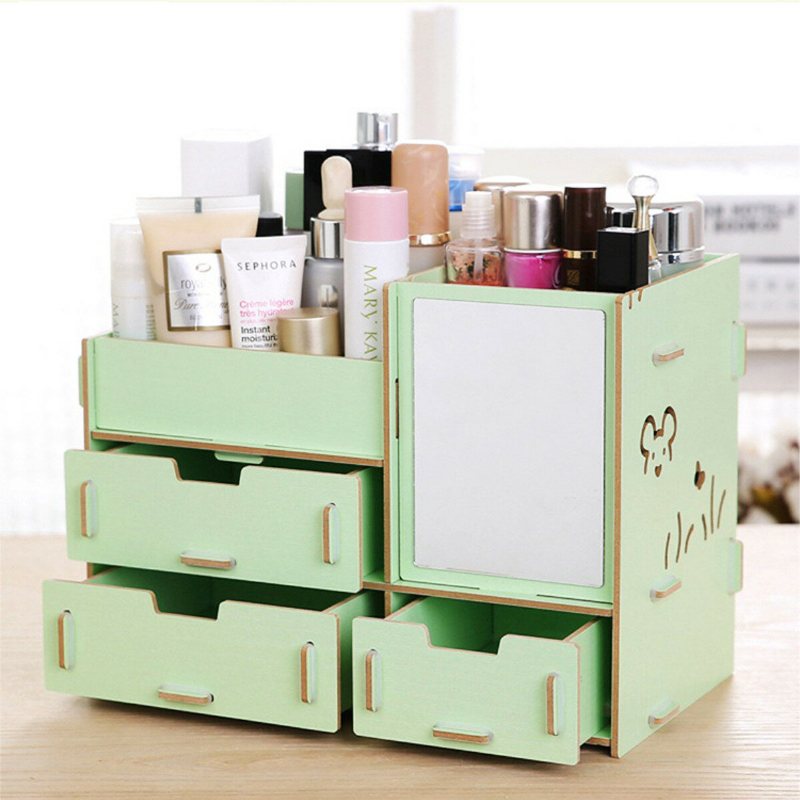 Desktop Förvaringsväska Trä Kosmetisk Låda Makeup Organizer Förvaringslåda Behållare För Hemmakontor