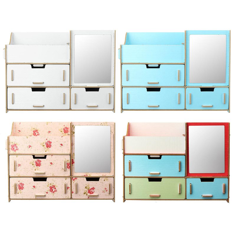 Desktop Förvaringsväska Trä Kosmetisk Låda Makeup Organizer Förvaringslåda Behållare För Hemmakontor
