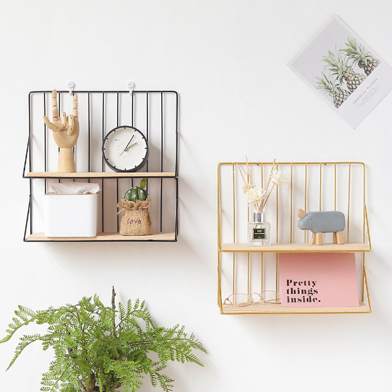 Dubbellager Vägg Förvaring Hylla Vägghängande Korg Hyllor Desktop Kosmetisk Rack Organizer