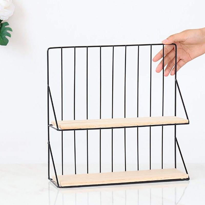 Dubbellager Vägg Förvaring Hylla Vägghängande Korg Hyllor Desktop Kosmetisk Rack Organizer