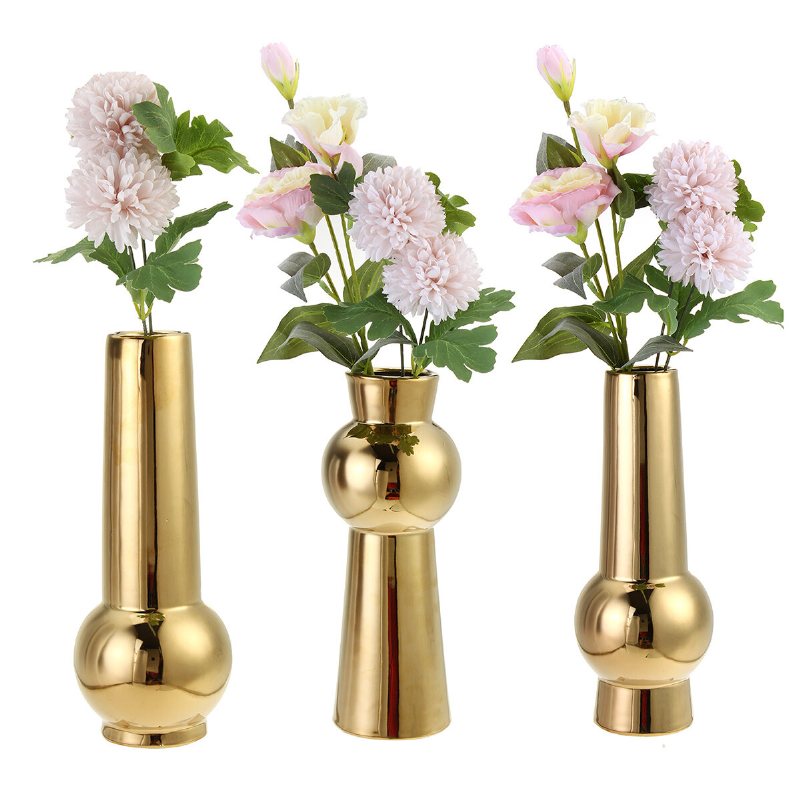Gyllene Keramikvas Vardagsrum Plantering Hantverk Blomsterarrangemang Behållare Hemmakontor Skrivbordsdekoration Ornament