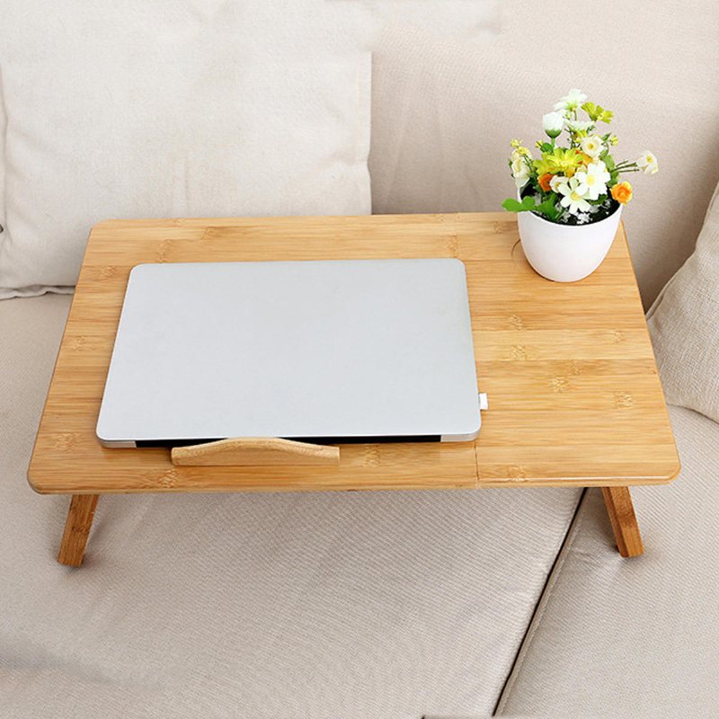 Justerbart Skrivbord För Bärbar Dator Stor Säng Bricka Lutbar Topp Fällbart Bord Multi-tasking-ställ Frukost Servering Bambubord