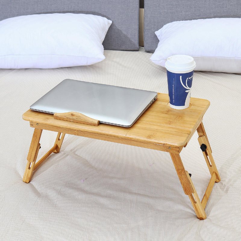 Justerbart Skrivbord För Bärbar Dator Stor Säng Bricka Lutbar Topp Fällbart Bord Multi-tasking-ställ Frukost Servering Bambubord