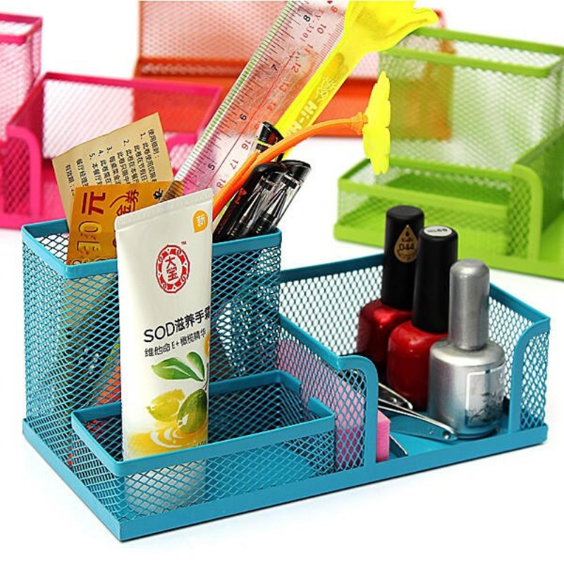 Metal Mesh Kosmetisk Makeup Brush Penna Office Desktop Förvaringsbox