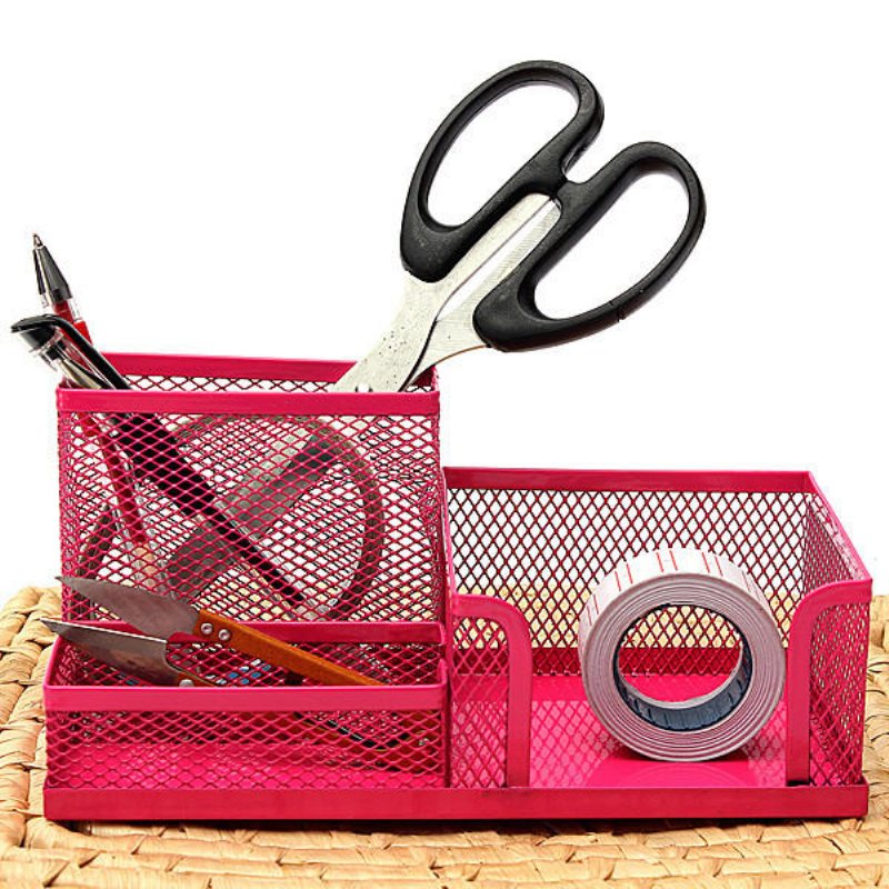 Metal Mesh Kosmetisk Makeup Brush Penna Office Desktop Förvaringsbox