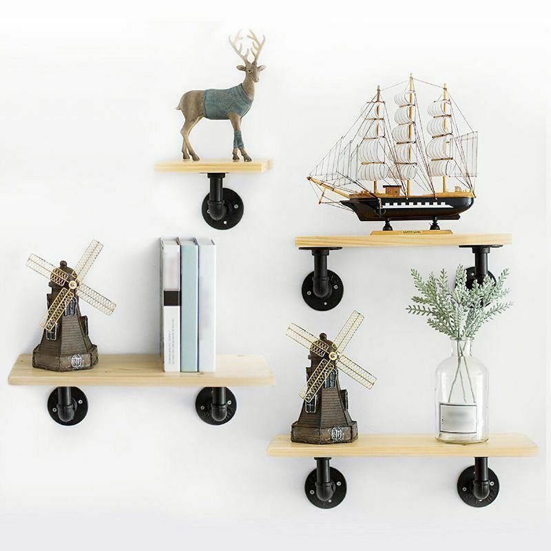 Rörhylla Väggmonterade Metall Rörfästen Industriell Svart Hylla Vintage För Flytande Hyllor