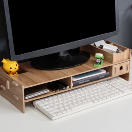 Trä Bildskärmsfäste Stativ Desktop Förvaringshylla Laptop Ställ Datorskärm Rack Skrivbord Pc Riser Hållare Organizer