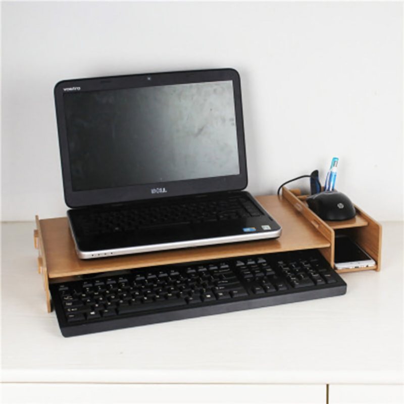 Trä Laptop Stativ Desktop Riser Förvaring Låda Organizer 2 Nivåer Dator Ofiice Supply For Home Office