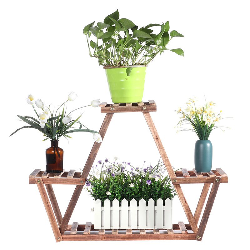 Trä Utomhus Krukställ Blomsterdisplay Hylla Hemma Trädgård Inomhus Blomkrukor Stand Rack
