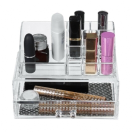 Transparent Kosmetikaförvaringslåda Kombinationsställ Desktop Organizer Läppstift Pulver Display Box Flerlager Med Låda Förvaringslåda
