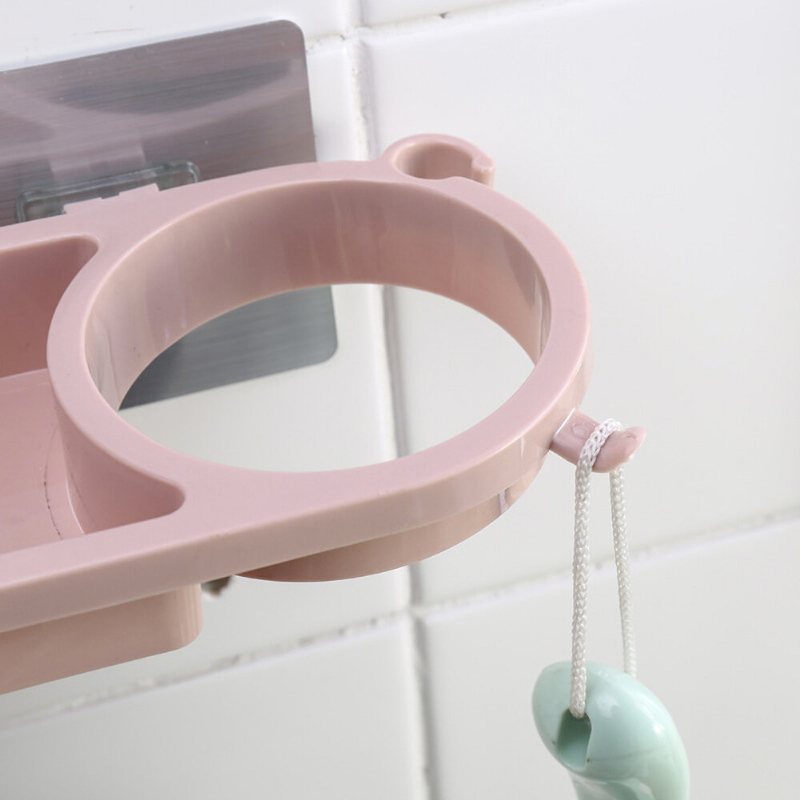 Väggmonterad Hårtorkställshållare Badrum Multifunktionsförvaringsställ Ingen Borrning Plastfäste Med Två Krokar