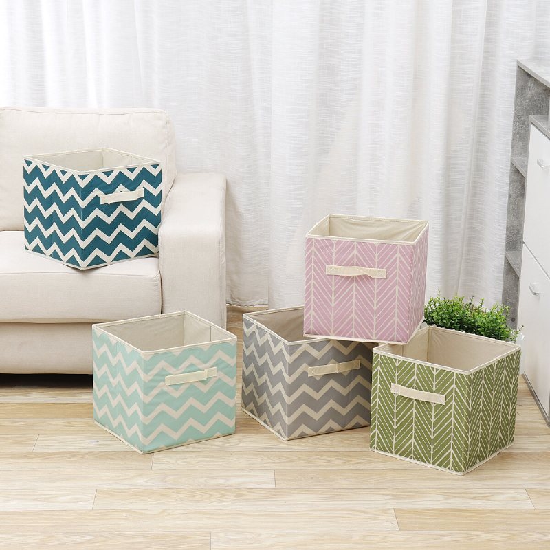 Vikbar Canvas Förvaringslåda Tyg Kub Tyg Korg Väska Hem Kosmetikfodral Skrivbord Organizer Bin Desktop Förvaring