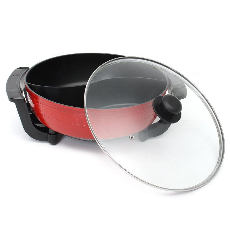 1300w Elektrisk Non-stick Hot Pot Dual Side Divide Hem Rökfri Shabu Köksredskap