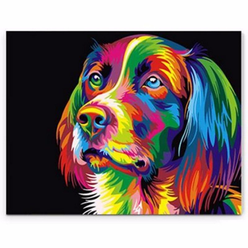 50x40 cm Färgglad Valp Hund Litet Djur Husdjur Diy Själv Hantverk Målarsats Heminredning Trä Inramad