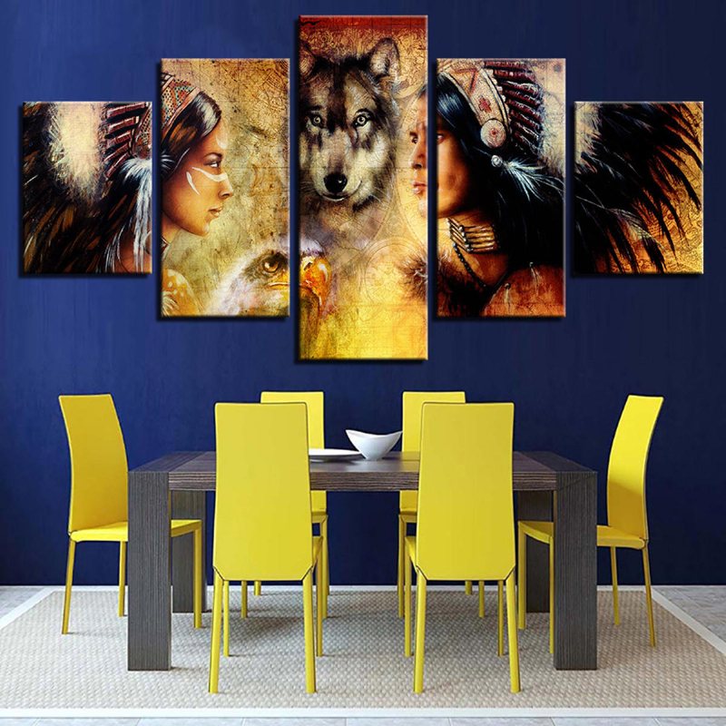 5st Set Wolf Modern Canvas Print Målningar Väggkonst Bilder Heminredning Oinramad