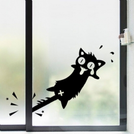 Honana Cartoon Clip To The Tail Of A Cat Väggdekal För Heminredning Pvc-dekaler Dörrar Fönster Bildekaler Black Cat Svansmönster Vinylväggdekaler För Köksskåp Bildörr Diy-dekaler