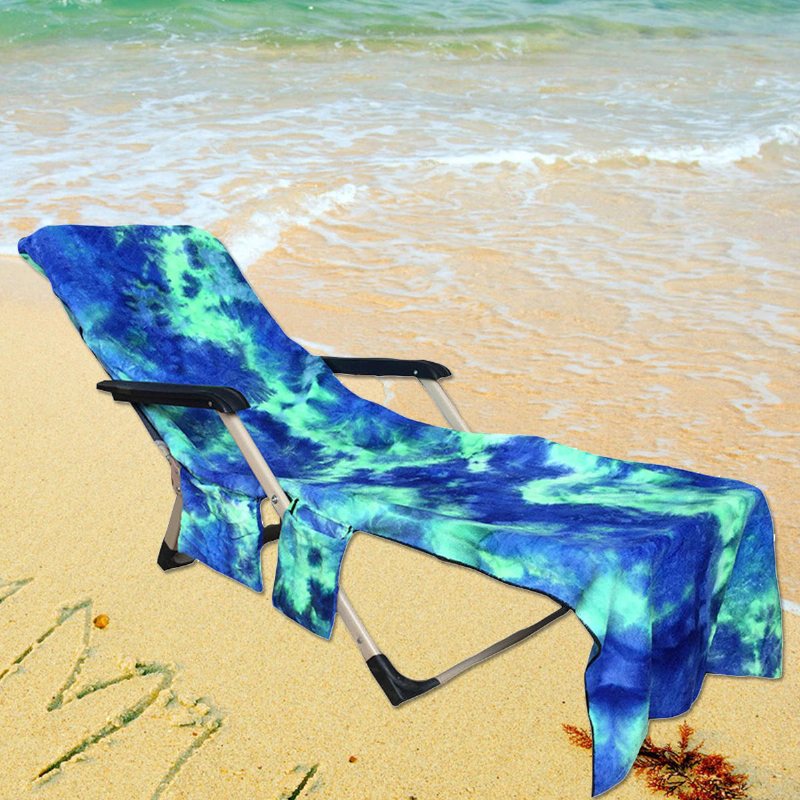 210 X 75 cm Strandstolshandduk Lazy Solbadshandduk Tie-dye Absorberande Campingmatta Handdukar Med Flera Fickor