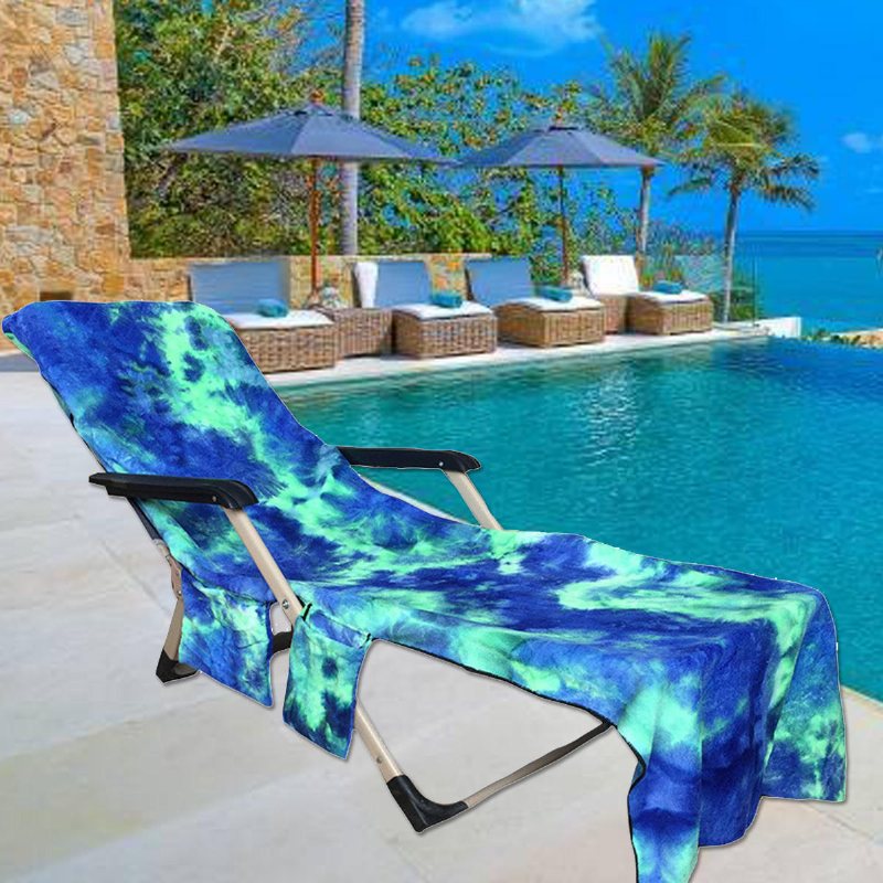 210 X 75 cm Strandstolshandduk Lazy Solbadshandduk Tie-dye Absorberande Campingmatta Handdukar Med Flera Fickor