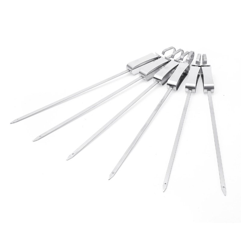 6 St/set 14" Grillspett Rostfritt Stål Platt Metall Set Återanvändbara Bbq-pinnar Med Förvaringsväska