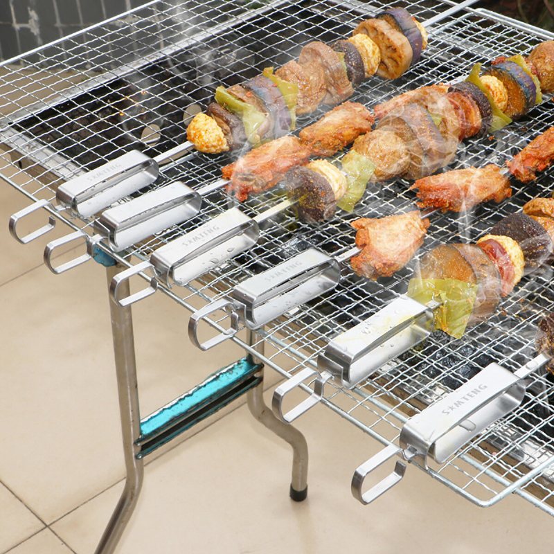 6 St/set 14" Grillspett Rostfritt Stål Platt Metall Set Återanvändbara Bbq-pinnar Med Förvaringsväska
