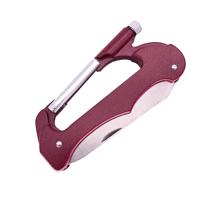 7-i-1 Multifunktionskarbinhake Bergsklättring D-shape Spänne Multi-tools Fickkniv+såg+ficklampa Outdoor Camping Survival Edc Tools