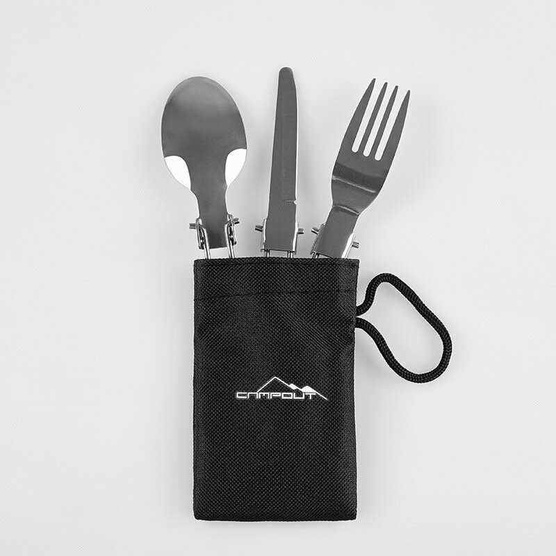 Campout 3 St Servisset Rostfritt Stål Knivgaffel Sked Portabelt Utomhus Camping Picknick Med Förvaringsväska