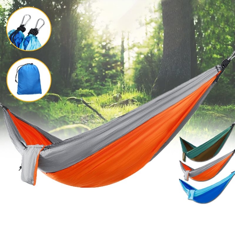 Dubbel Person Hängmatta Nylon Gunga Hängsäng Utomhus Camping Resor Max Belastning 300 Kg