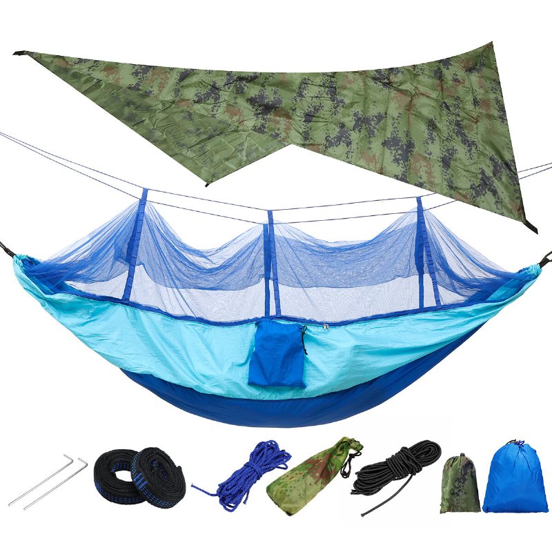 Lättvikts Bärbar Camping Hängmatta Och Tält Markis Regn Fluga Tarp 2000 Vattentät Myggnät Canopy 210t Nylon Hängmattor Trädband Solskydd Sky Skärmbelastning 300kg