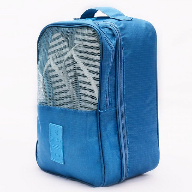 Nylon Sko Förvaringsväska Dubbellager Vattentät Bärbar Folding Pouch Case Organizer
