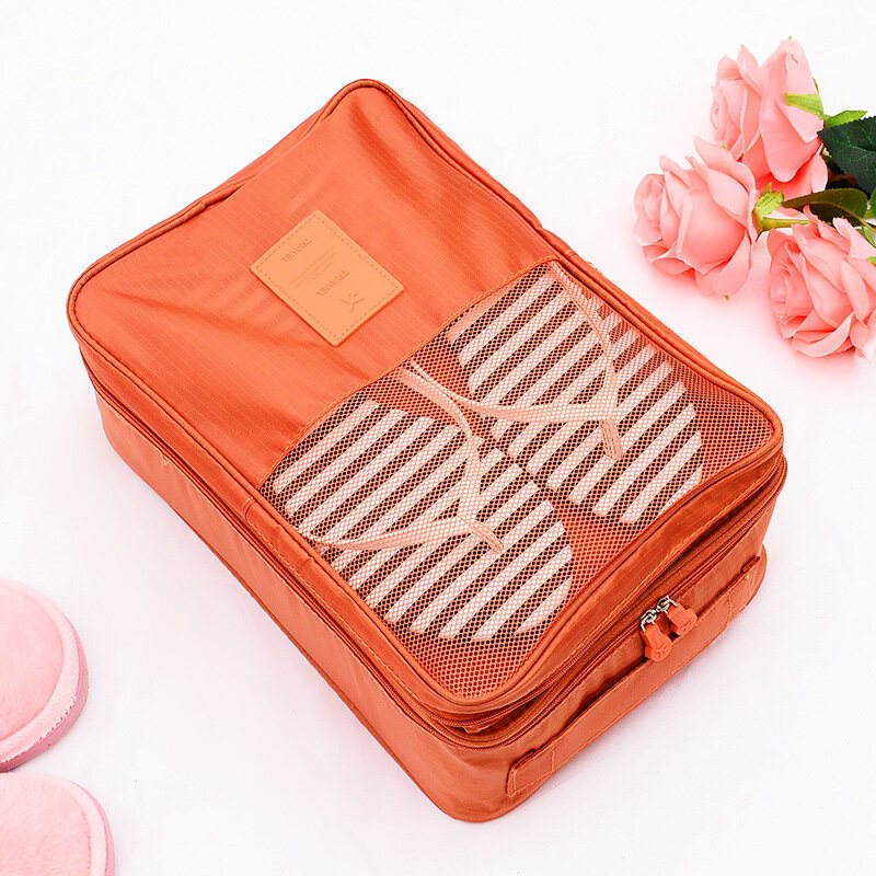 Nylon Sko Förvaringsväska Dubbellager Vattentät Bärbar Folding Pouch Case Organizer