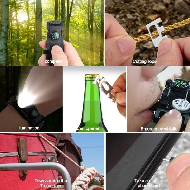 Överlevnadsarmband Paracord Flätat Rep Utomhus Multifunktionellt Verktyg
