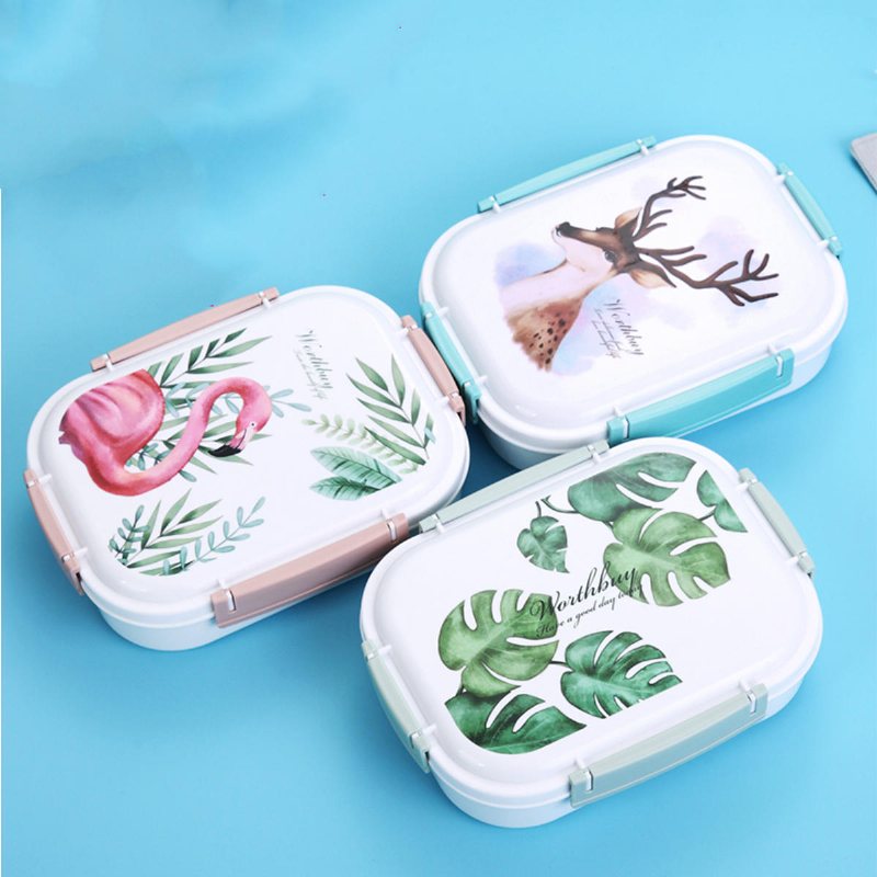 Utomhus Picknick Bento Box Rostfritt Stål Termisk Matbehållare Lunchlåda 3/4 Rutmönster Japanskt Färgmönster