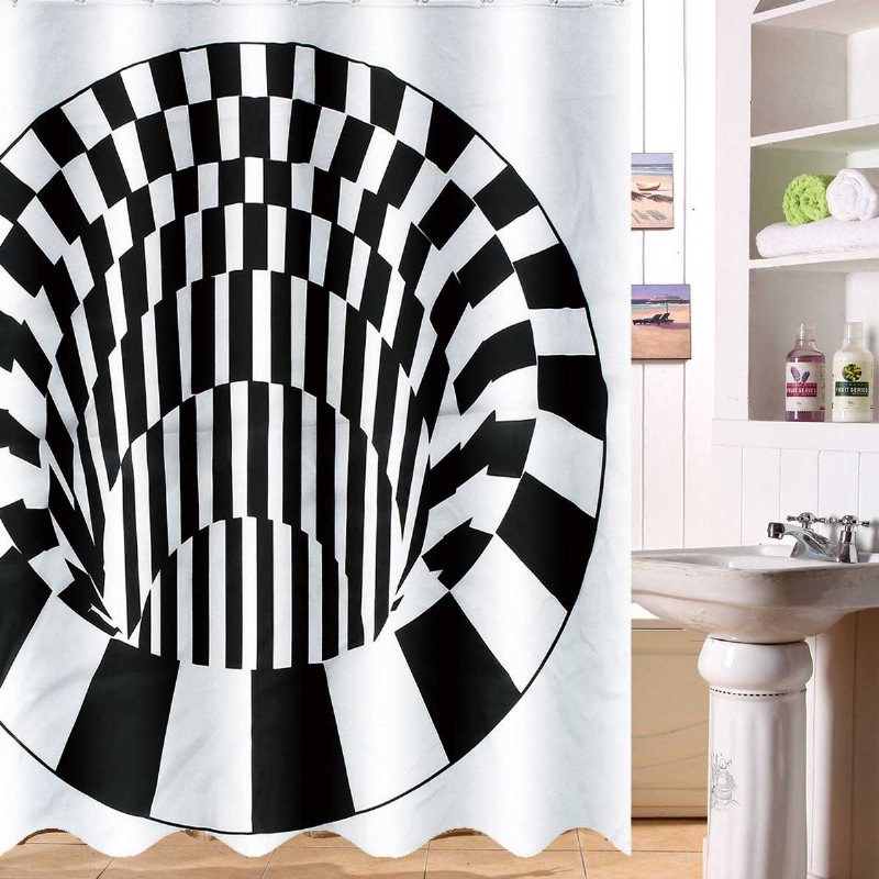 3d Effekt Geometrisk Fyrkantig Badrum Bad Duschdraperi 180*180cm Med 12