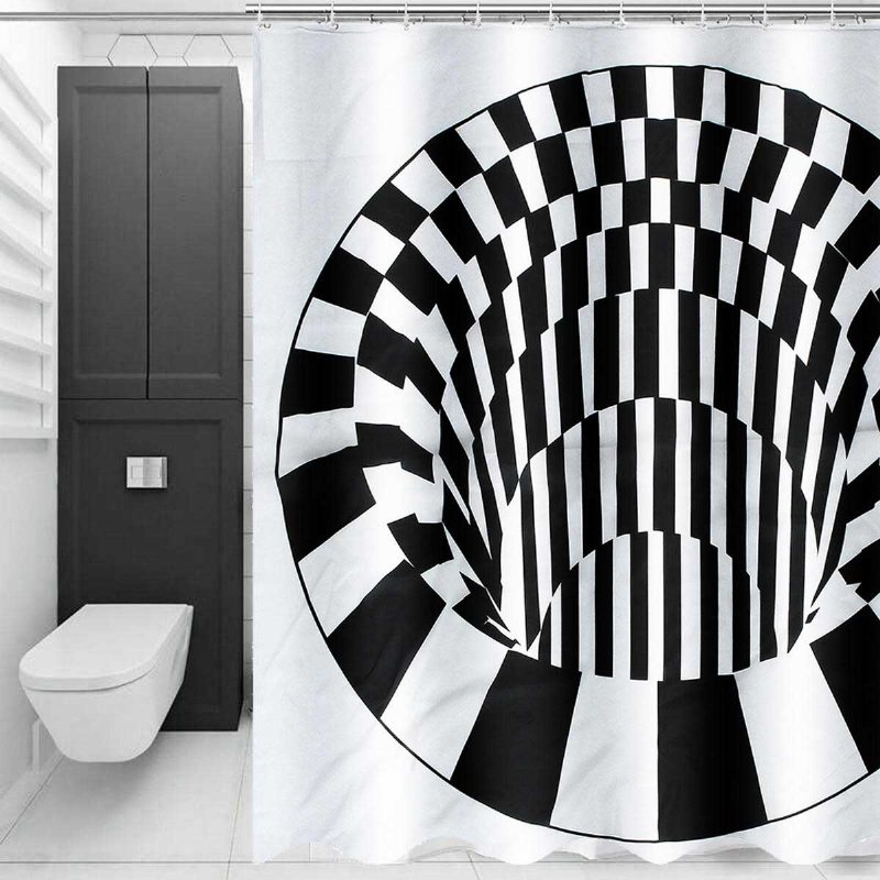 3d Effekt Geometrisk Fyrkantig Badrum Bad Duschdraperi 180*180cm Med 12