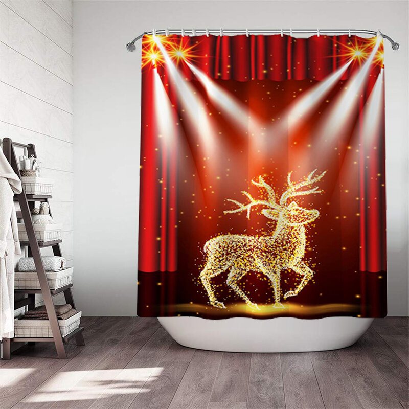 Christmas Elk Vattentät Duschdraperi Set Anti-halk Giftfri Toalettmatta Toalettlock Cover Set