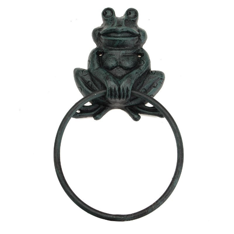 Rustik Industriell Kran Ringar Rack Smidesjärn Vintage Rund Hängande Svart Metall Handdukshållare Badrum Kökshängare