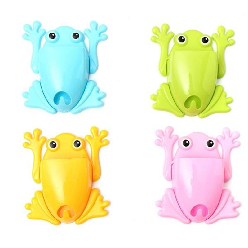 Söt Frog Tandborste Wall Stick Paste Organizer Förvaringslåda