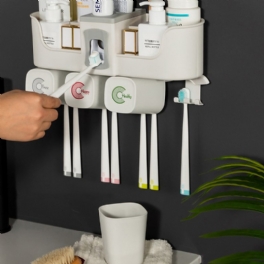 Tandborsthållare Multifunktionsvägg Tandkrämspressdispenser För Badrumstillbehör Förvaringsställ